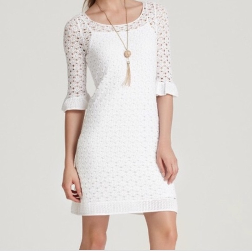 Lilly Pulitzer White Crochet 3/4 Sleeve Dress